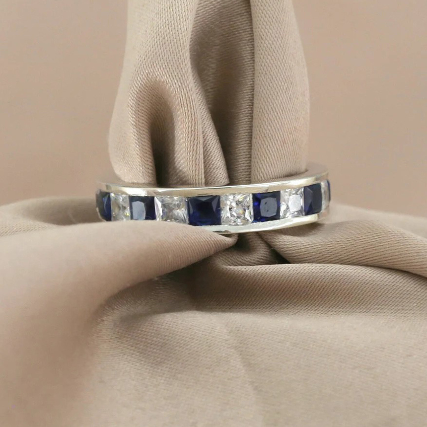 Women's Elegant Titanium Steel Ring with Blue Synthetic Cubic Zirconia